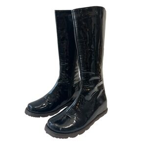 Patrizia‎ Ancaldi Tall Boots Lug Sole Black Patent Leather Boots Womens 38 Italy